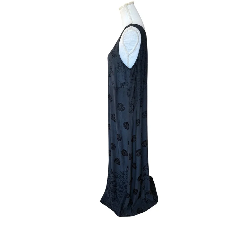 Citron Santa Monica Silk Burnout Velvet Floral Maxi Dress Black Sleeveless L